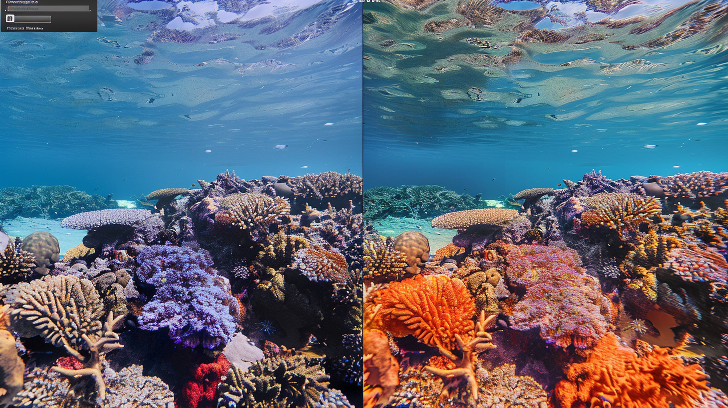 Underwater photo showing the difference between auto and manual camera settings